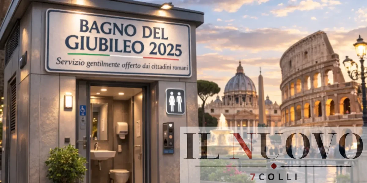 Roma, un bagno del Giubileo, foto generata con AI