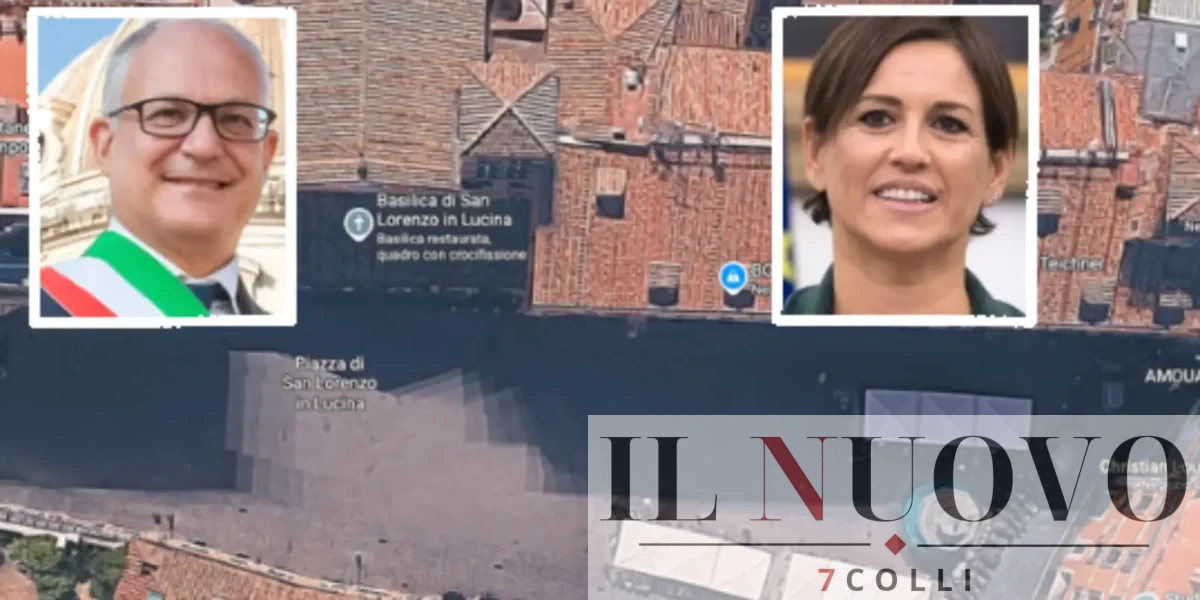 ROma, sullo sfondo, piazza San Lorenzo in Lucina, foto Google Maps, in primo piano sindaco Gualtieri e assessore Lucarelli