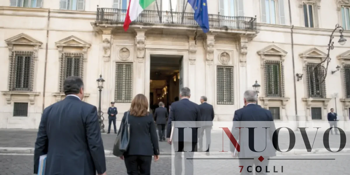 Ingresso di Palazzo Chigi, a Roma, foto generata con IA
