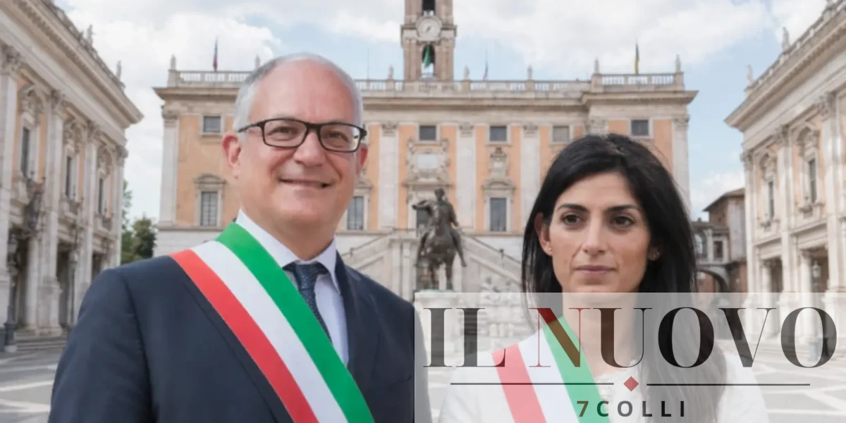 Roma, sullo sfondo il Campidoglio, in primo piano il sindaco Gualtieri e la ex, Virginia Raggi
