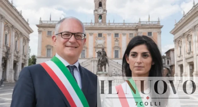 Roma, sullo sfondo il Campidoglio, in primo piano il sindaco Gualtieri e la ex, Virginia Raggi