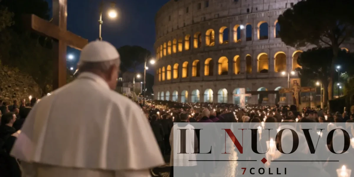 Roma, Colosseo, una processione, foto generata con IA