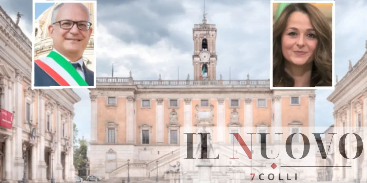 Roma, sullo sfondo il Campidoglio, in primo piano il sindaco Gualtieri e l'assessore Pratelli