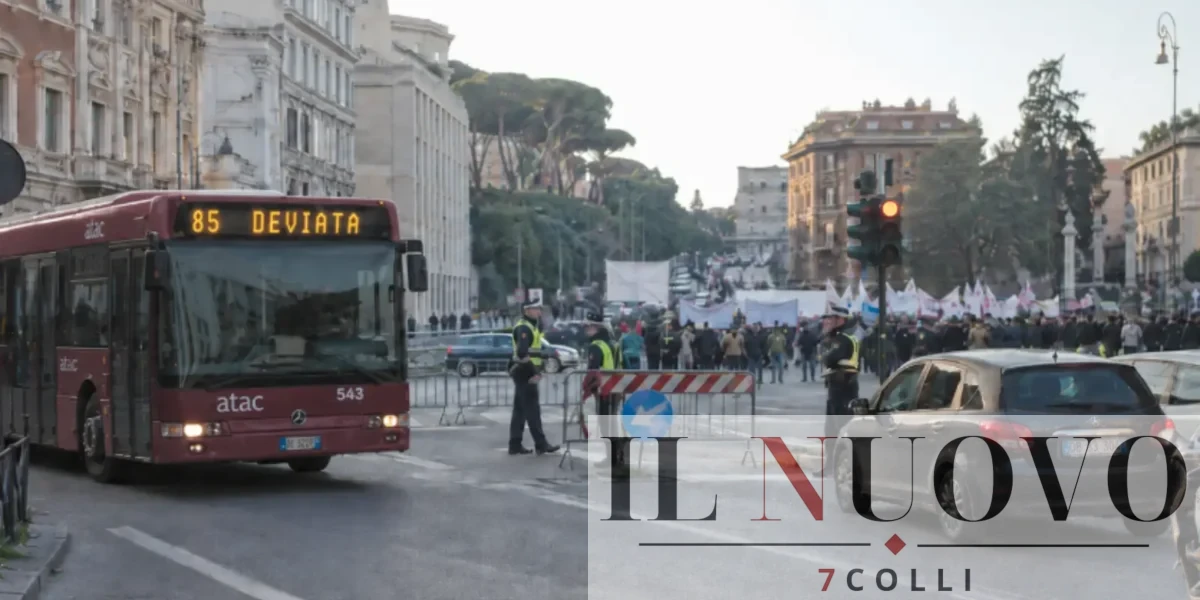 Roma, il corteo del pomeriggio, foto generata con IA