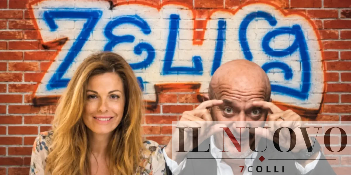 Zeli, sullo sfondo il logo della trasmissione tv, in primo piano Bisio e Incontrada