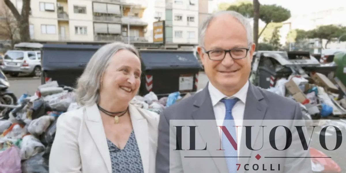 Sullo sfondo, i rifiuti di Roma, in primo piano il sindaco Gualtieri e l'assessore Alfonsi