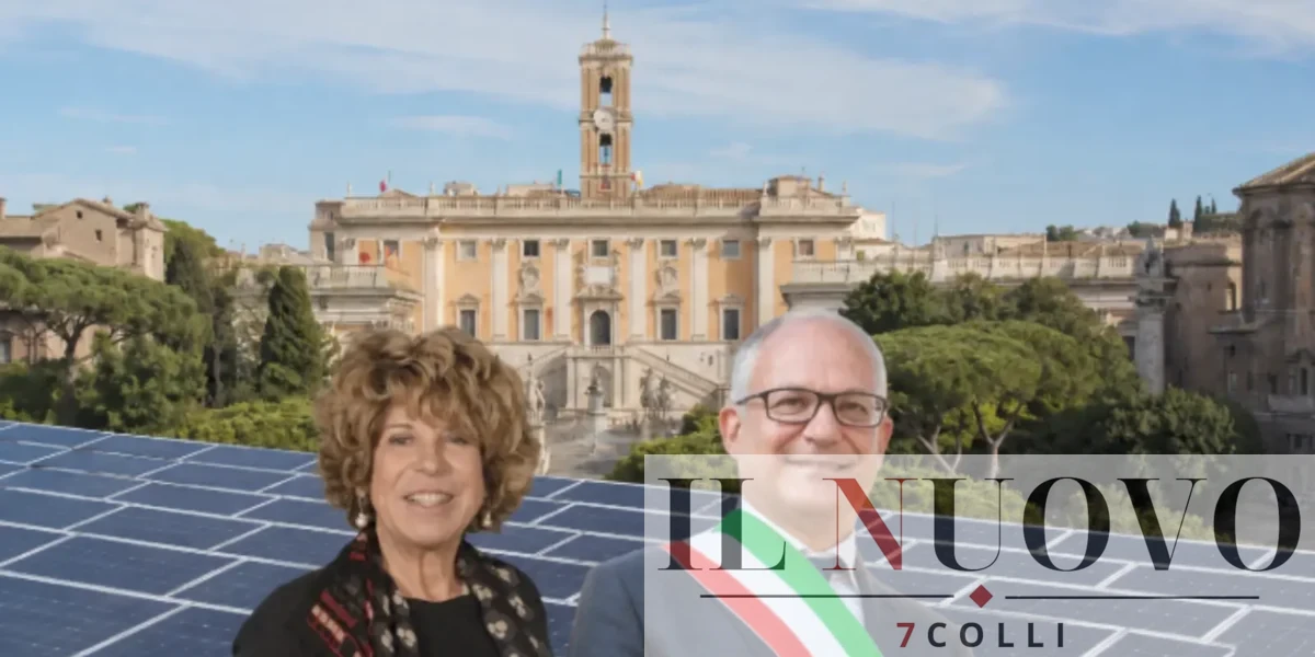Sullo sfondo il Campidoglio, in primo piano sindaco Gualtieri e assessore Segnalini (lavori Pubblici)