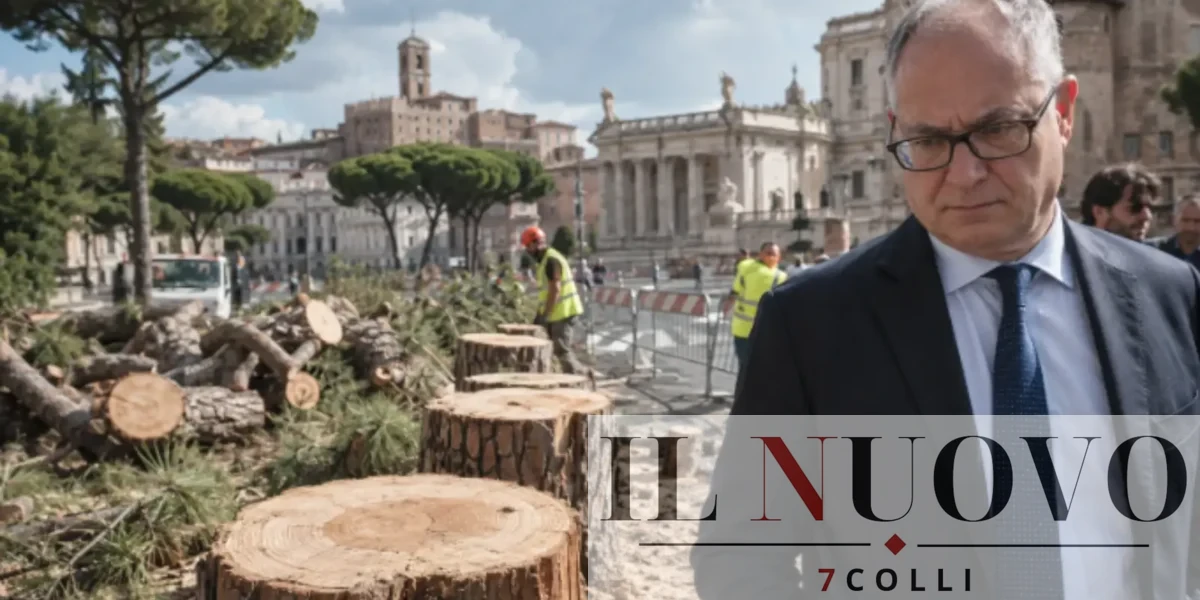 Gualtieri, in primo piano, sullo sfondo i pini abbattuti del Vittoriano