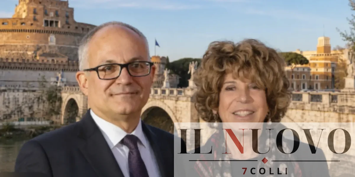 Roma, sullo sfondo Castel Sant'Angelo, in primo piano Gualtieri e l'assessore Segnalini