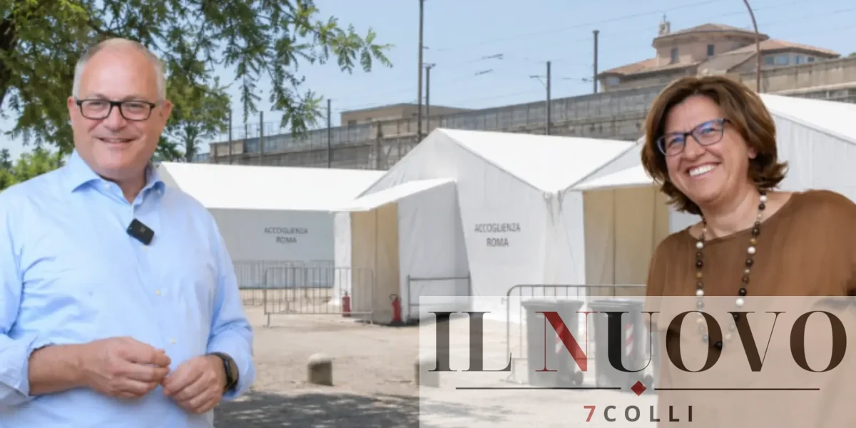Roma, sullo sfondo una tendopoli, in primo piano sindaco Gualtieri e assessore Funar