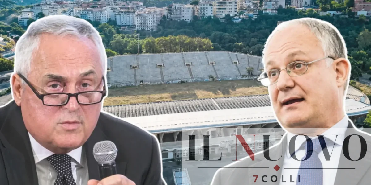 Roma, sullo sfondo lo stadio Flaminio, in primo piano Lotito e Gualtieri