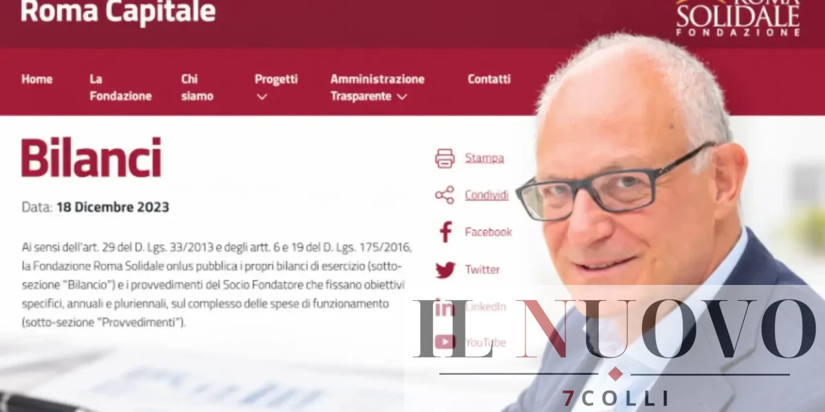 Sullo sfondo, il sito di Roma Solidale, ad oggi 7 settembre 2026, in primo piano il sindaco Gualtieri